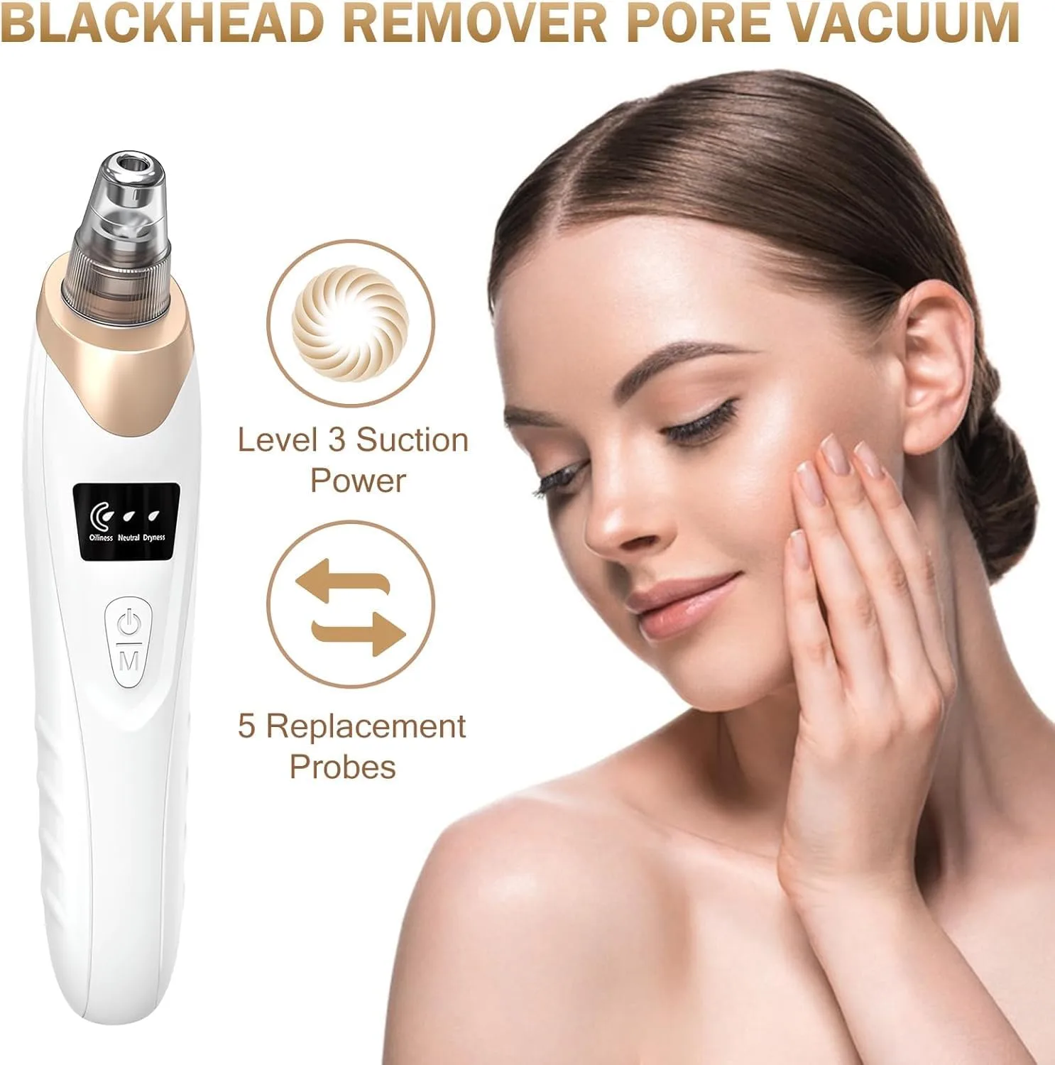 Blackhead Remover Tools,Electric Vacuum Facial Pore Cleaner Tool (Golden)