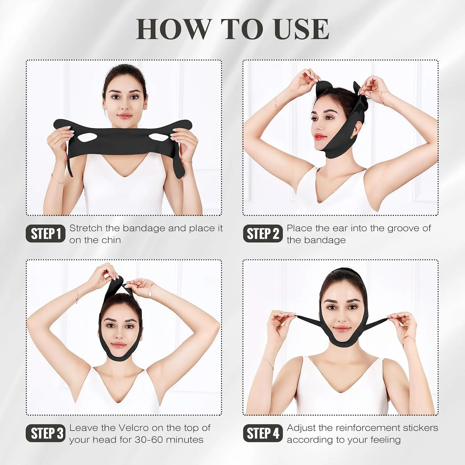 Juskaa Chin Strap for Sleeping,Adjustable Chin Strap,Jaw Strap,Jawline Shaper,V Line Lifting Mask,Black,M