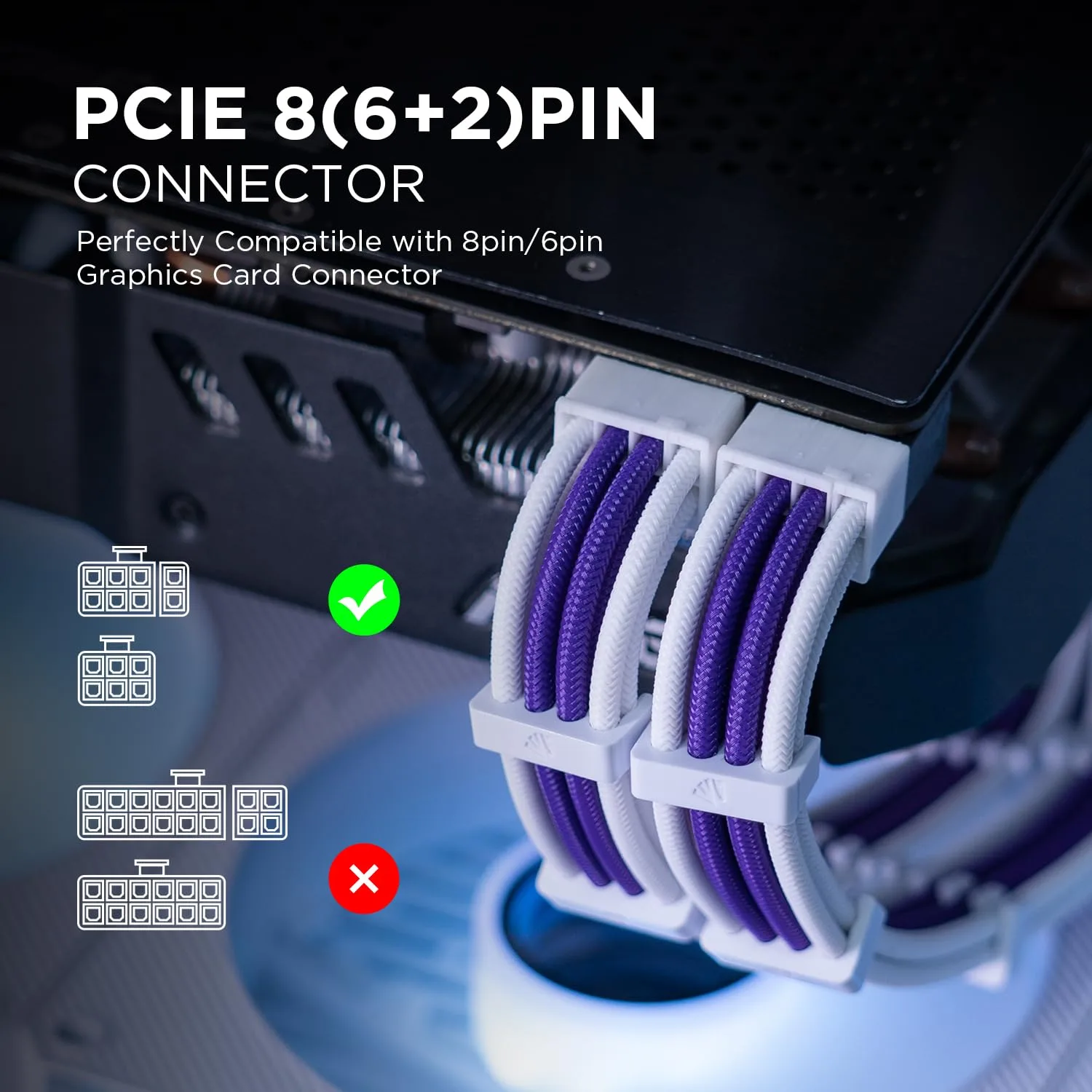 AsiaHorse Upgraded 16AWG PSU Cable Extension Sleeved Custom Mod GPU PC Power Supply Soft Braided Cables with Two Color Comb Kit 24P/8P to 6+2P/8P to 4+4P 30CM