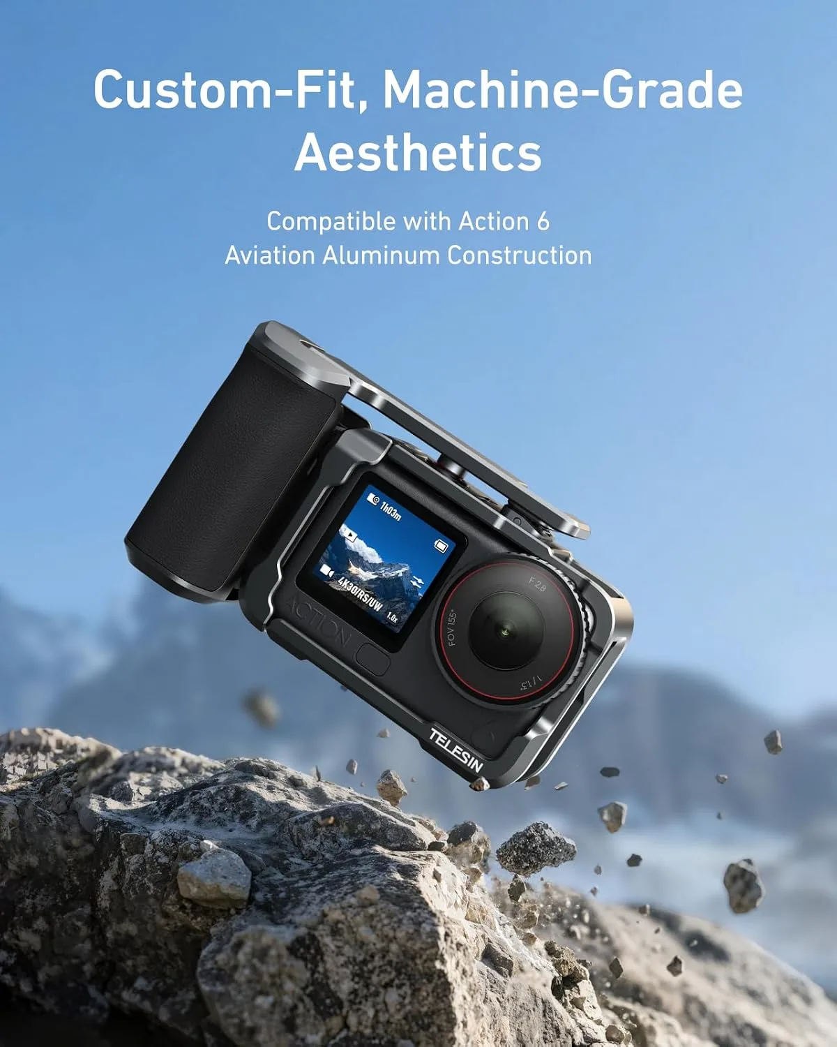 TELESIN Aluminum Metal Cage Camera Grip for DJI Osmo Action 6