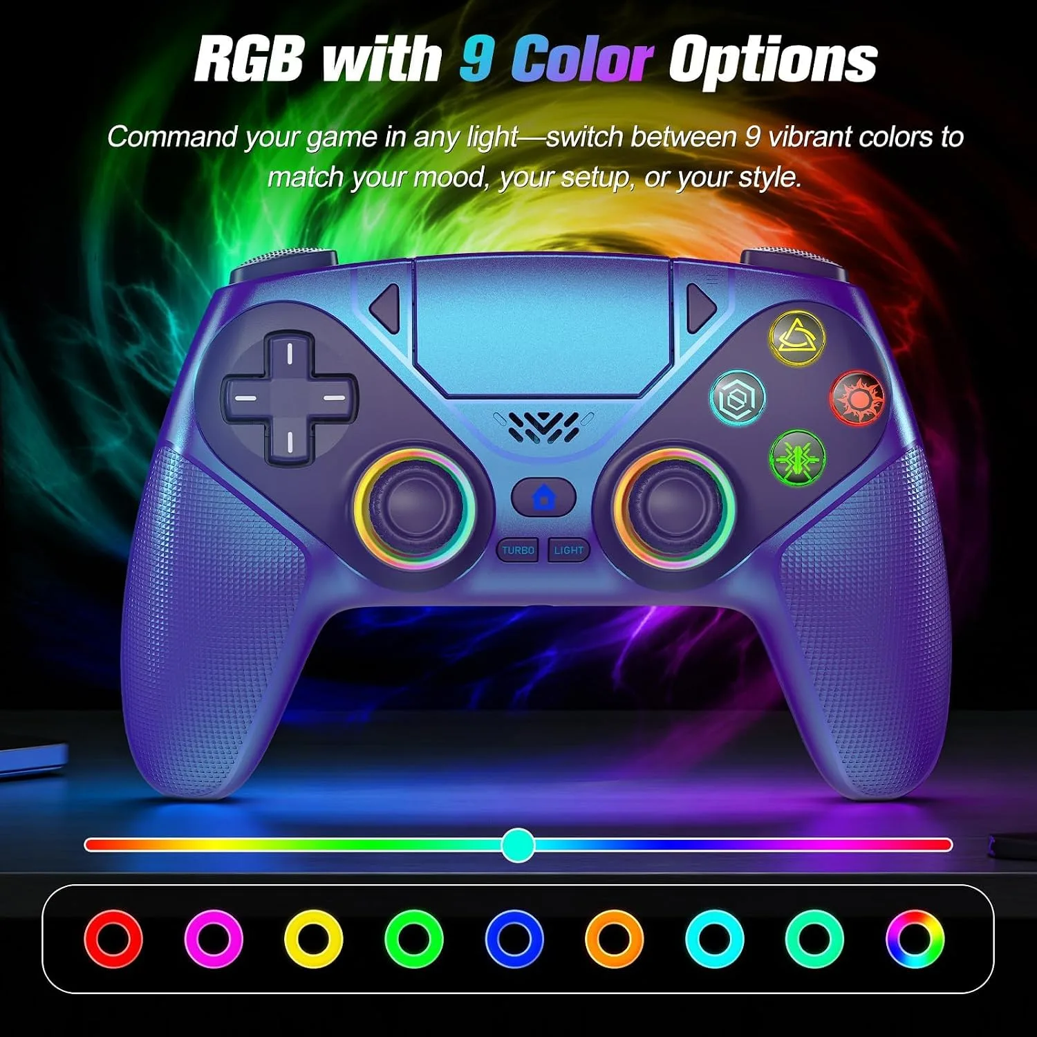 Gamrombo RGB Wireless Controller for PS5/PC – Bluetooth Gamepad with Turbo, Macro, Dual Vibration, 6-Axis Motion, 3.5mm Audio Jack & 1000mAh Battery