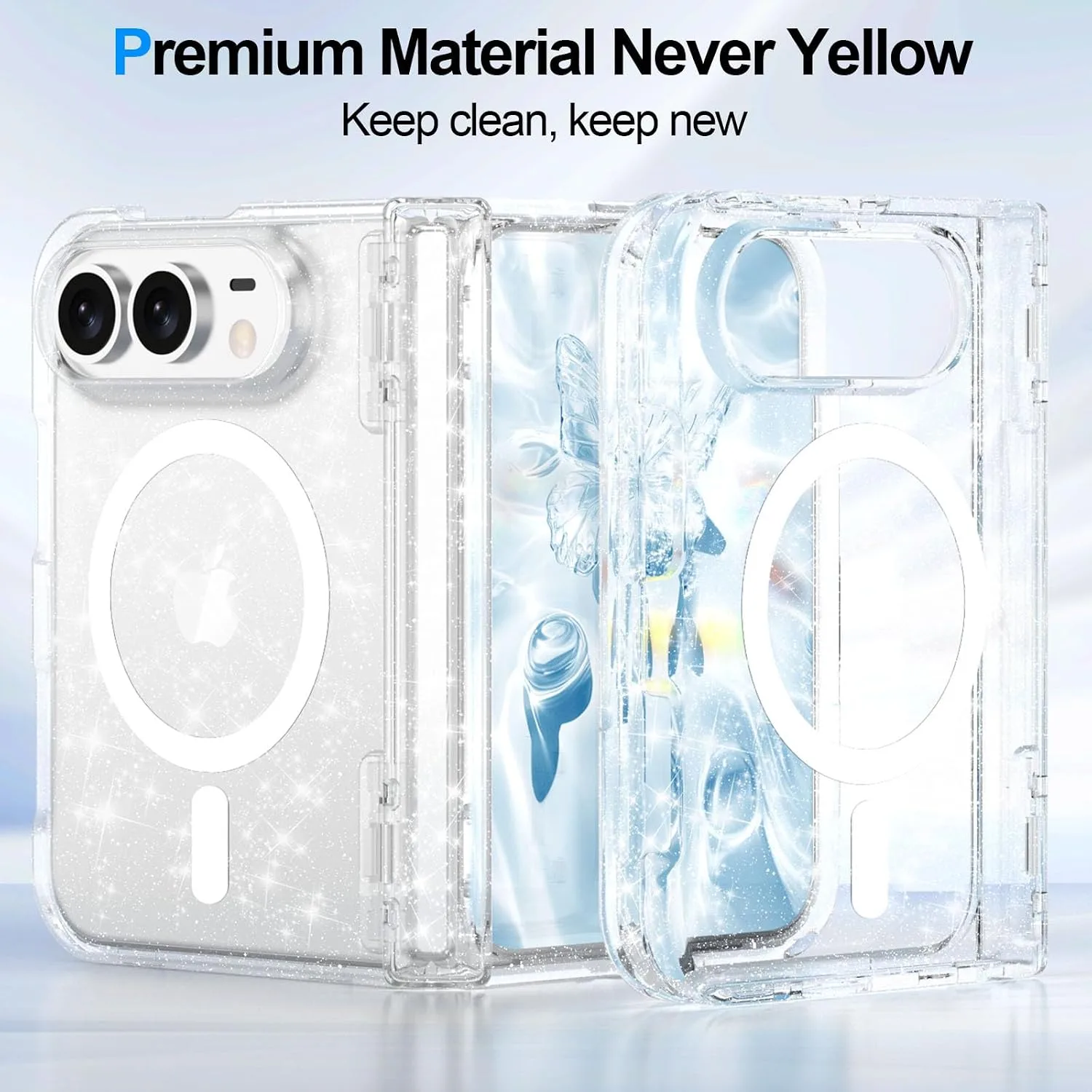 for iPhone Duo Case Magnetic Clear Sparkle with Hinge Protection