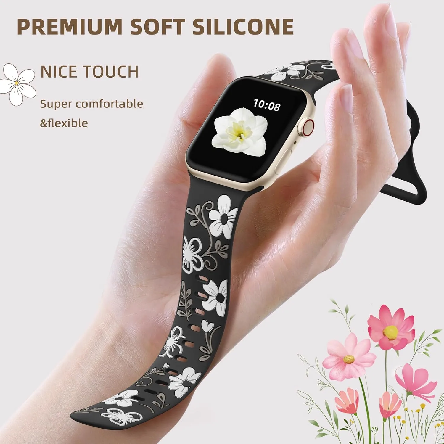 Witzon Floral Silicone Band Compatible with Apple Watch Bands For Women