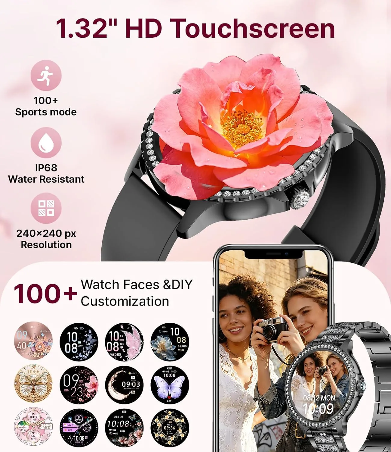 LIGE Smart Watches for Women,1.32" HD Fitness Tracker Watch with Answer/Make Call,AI Voice Control,Heart Rate/Calories/SpO2 Monitor 100+ Sport Modes Ladies Smart Watch for Android iOS (Black)