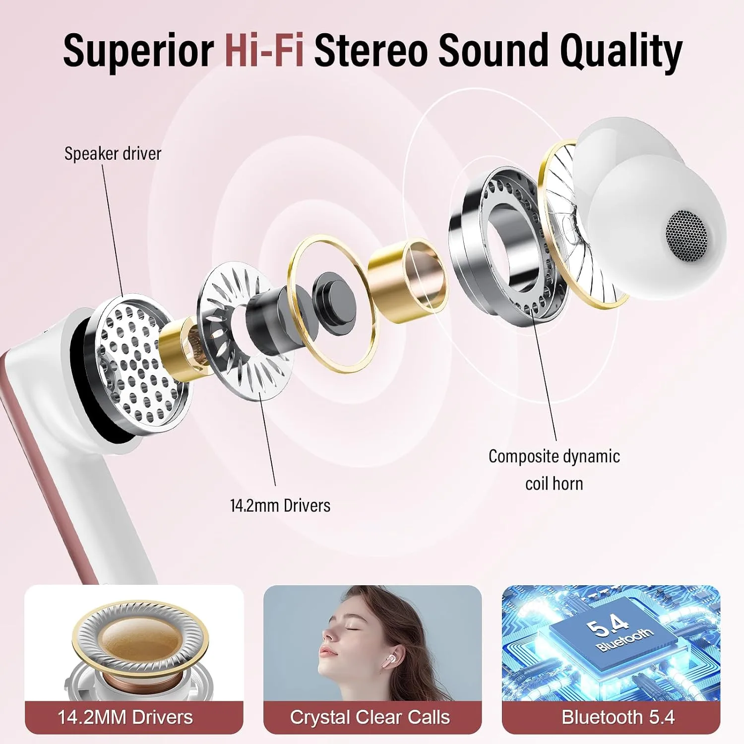 Active Noise Cancelling Ear Buds 48H Wireless Earbuds with Touch Screen