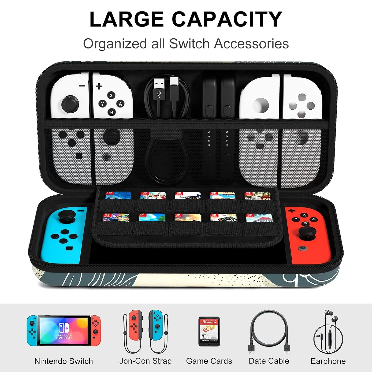 NPOOYI Carrying Case for Nintendo Switch OLED 2021/2017, Hard Shell Cover