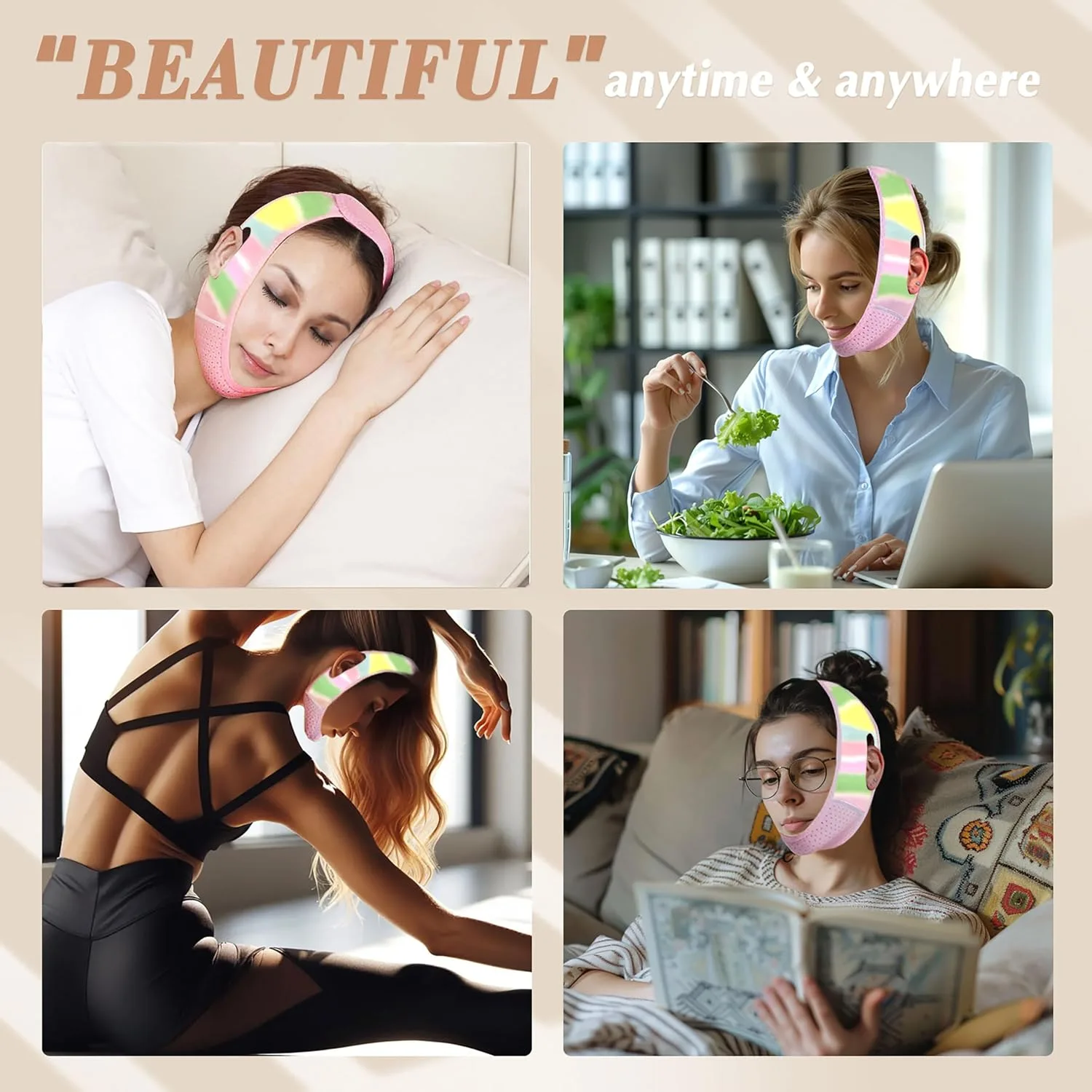 Reusable V Line Lifting Mask with Chin Strap for Sleeping, V Shaped Face Mask for Sagging, Jawline Shaper(Colorful)