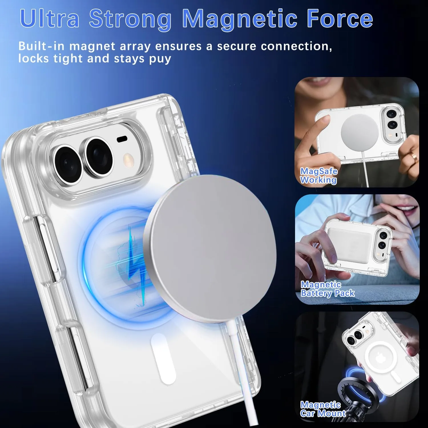 Casetego for iPhone Duo Case Magnetic,with Screen Protector,Light Clear