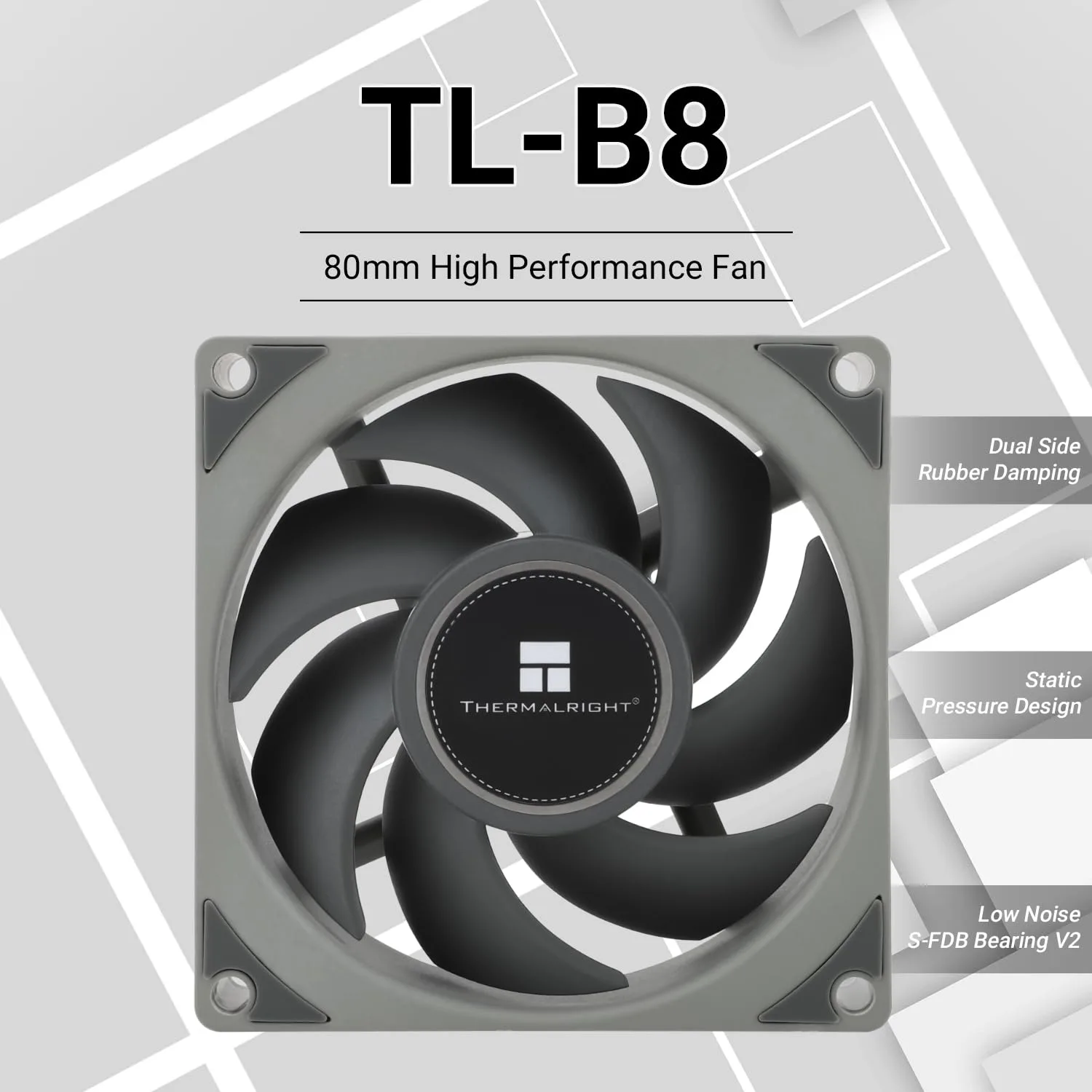 Thermalright TL-B8 CPU Fan, Computer Case Cooling Quiet 4pin PWM PC Fan with 80mm Silent, 2200RPM Speed, Low Noise 24dba, CPU Cooling (Gray)