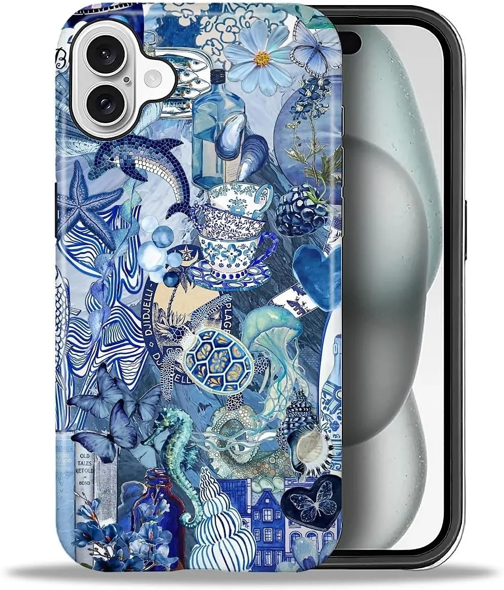Funda para iPhone 16 Daizag doble capa azul con diseño marino