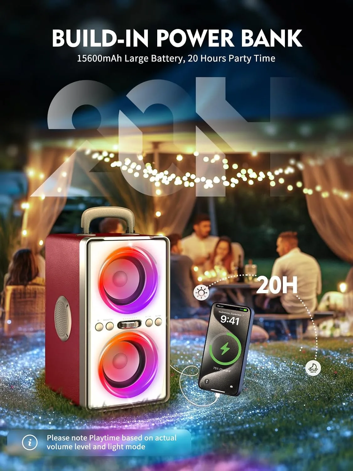 YIER Bluetooth Speaker, 240W Peak Loud Party Speakers with Deep Bass, Red