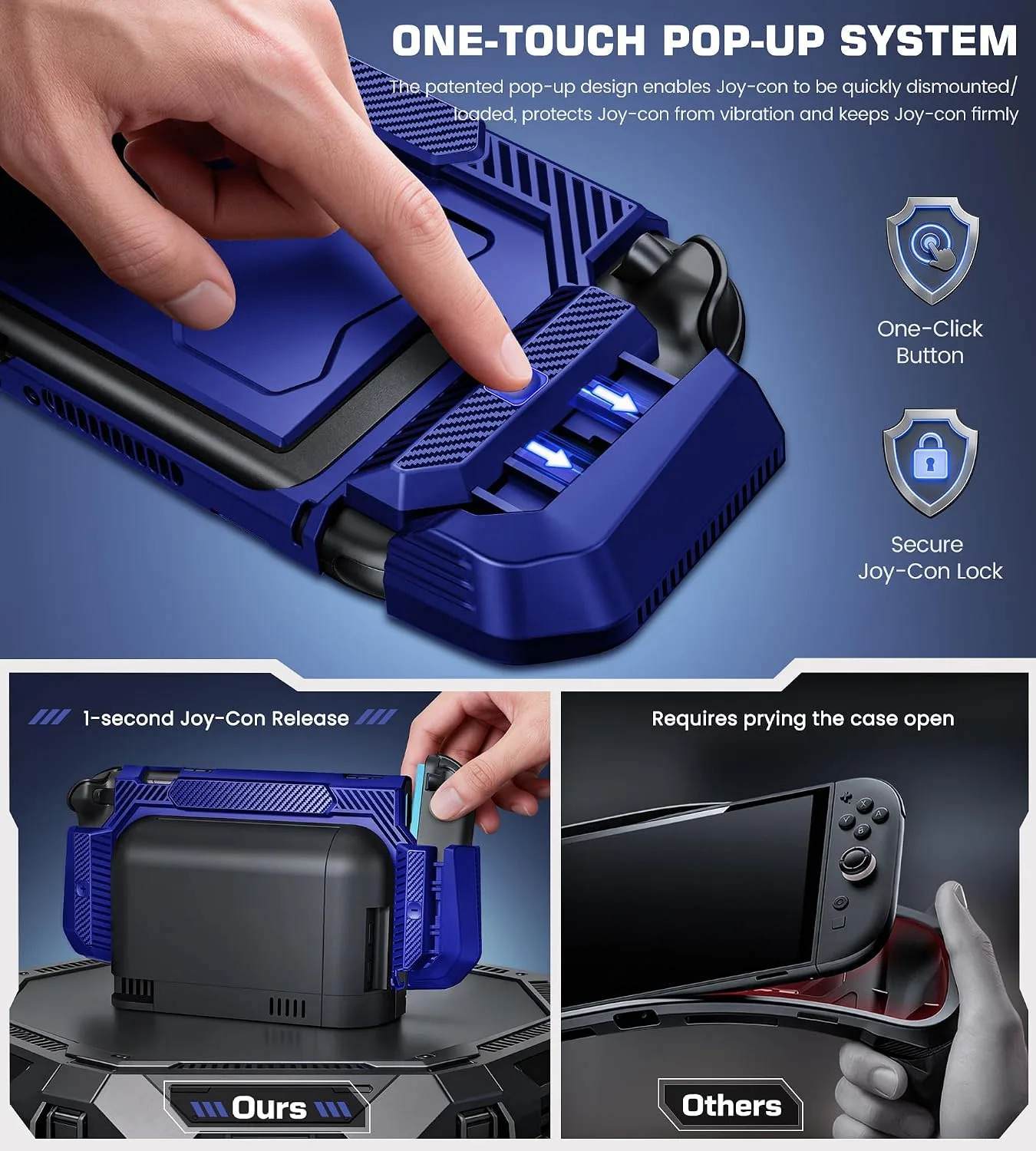 Dockable Blue Case for Nintendo Switch 2,[Exclusive Pop-up Joy-Con Quick Release][Military-Grade Protection][Stand Compatible] Switch 2 Protective Case with Ergonomic Grip, Shell for Switch 2 Console