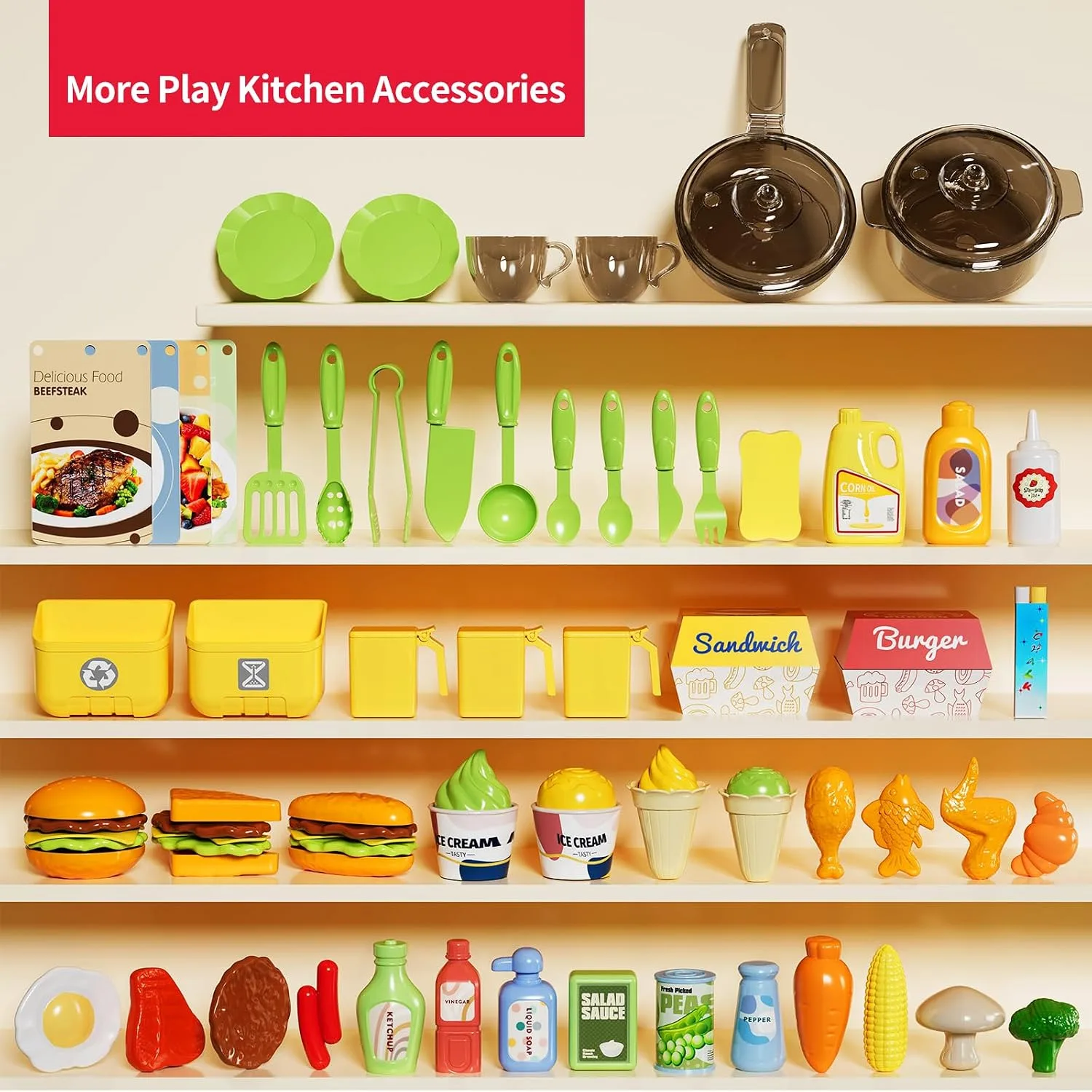 Pupu Pig Play Kitchen, Kids Kitchen Playset with Steam, Lights and Sounds