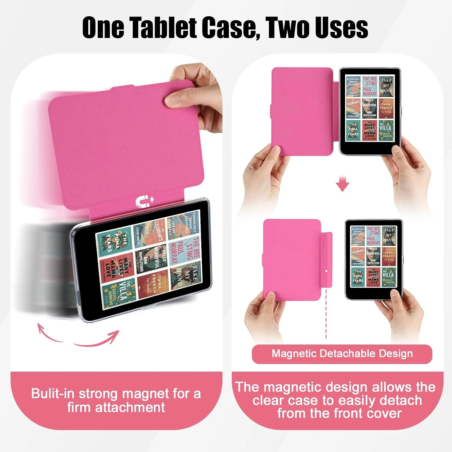 E NET-CASE Detachable Magnetic Case for 6" Kobo Clara Colour (2024) /Clara BW(2024) /2E(2022) eReader,Ultra Clear Back丨Easy to Detach & Attach丨Auto Sleep/Wake (Raspberry)