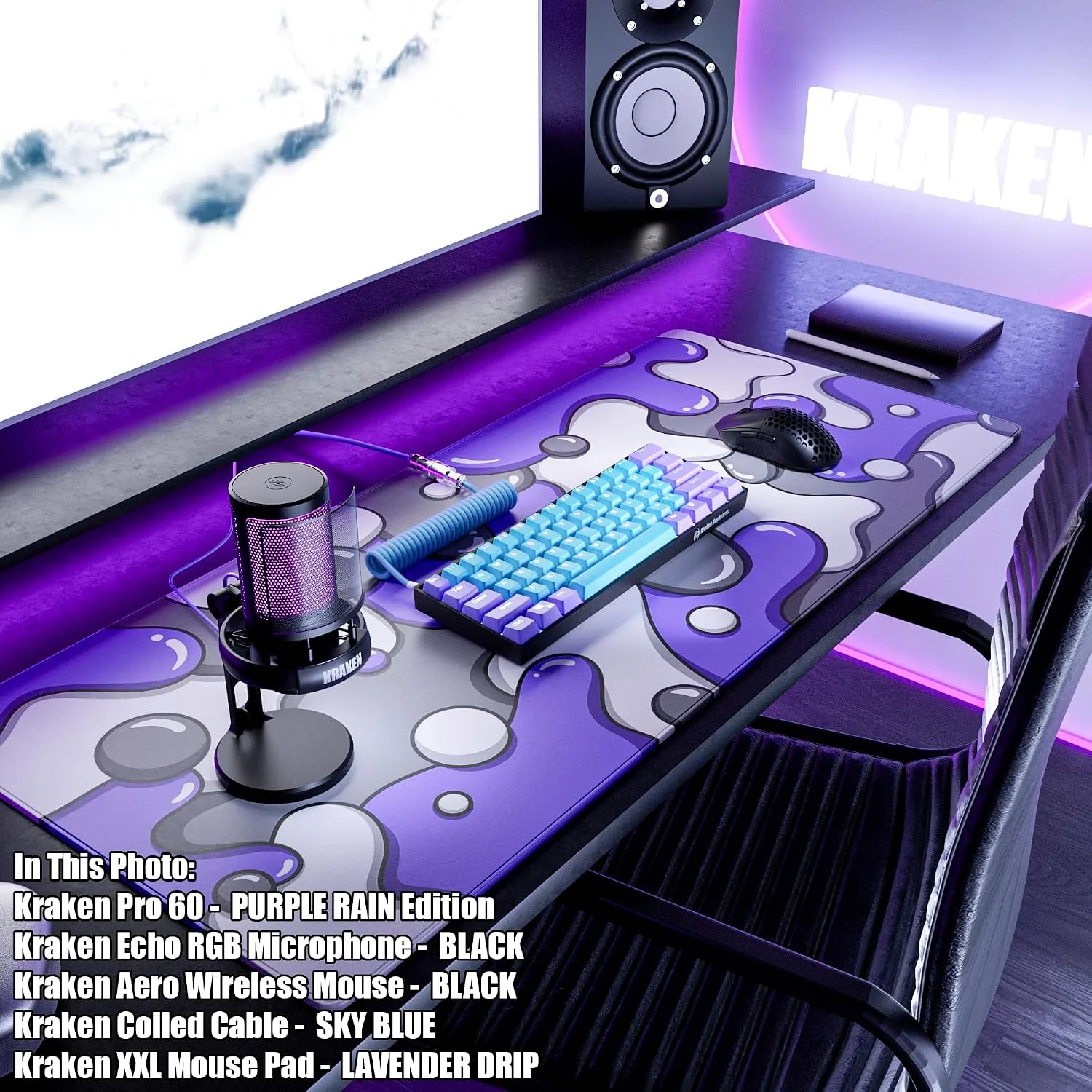 Kraken Gaming Mouse Pad Large Purple XXL Mouse Pad for Gaming - Desk Mat for Keyboard - Thick Artisan Mousepad for Desk (Lavender Drip)