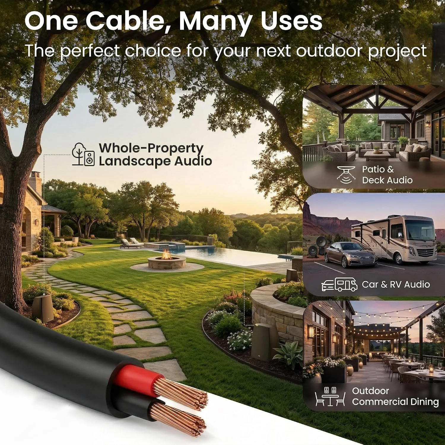 GEARit Speaker Wire 14 Gauge 100 ft, UL CL3 Rated 14 Gauge Wire Copper Wire