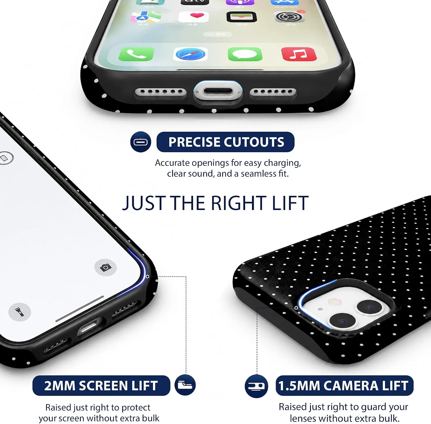 Magnetic for iPhone 11 Phone Case, Cute Black Polka Dot Shockproof