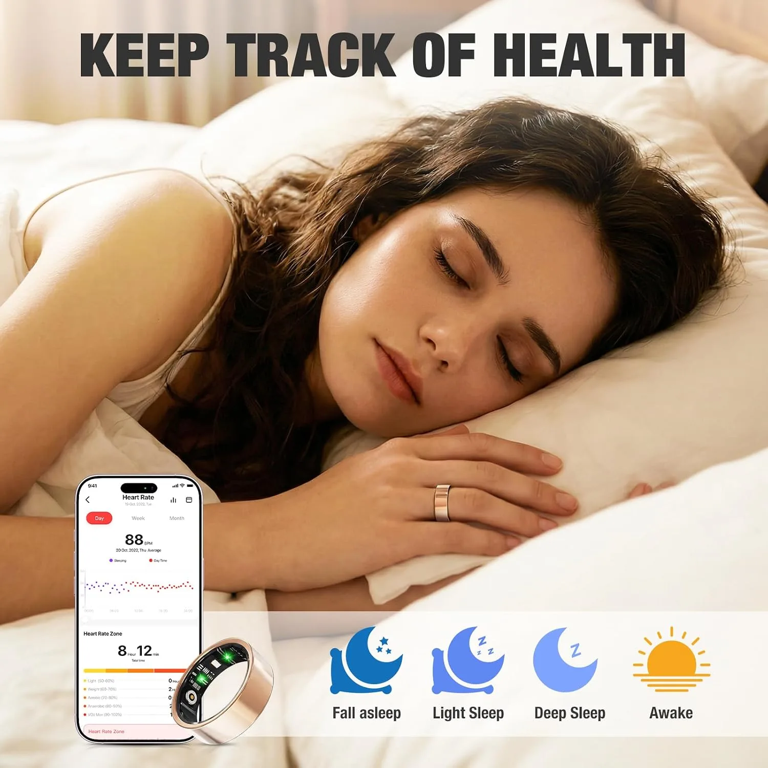 Smart Ring with Heart Rate, Blood Oxygen, Sleep Tracker, Step Tracker