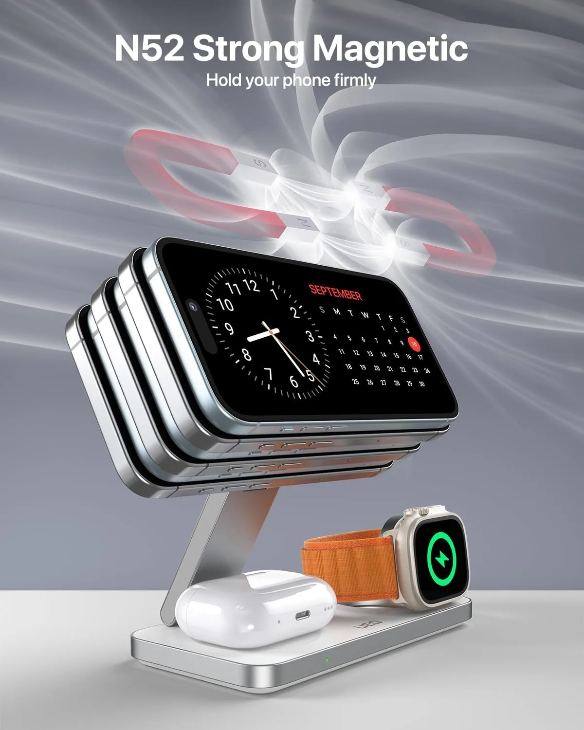 UEQ Foldable 3 in 1 Wireless Charging Station for Apple Magsafe Charger Stand,Fast Magnetic Wireless Charger Station for iPhone 18 Pro Max 17 Air 16 15 14 13 12 Series,Apple Watch,AirPods(White)