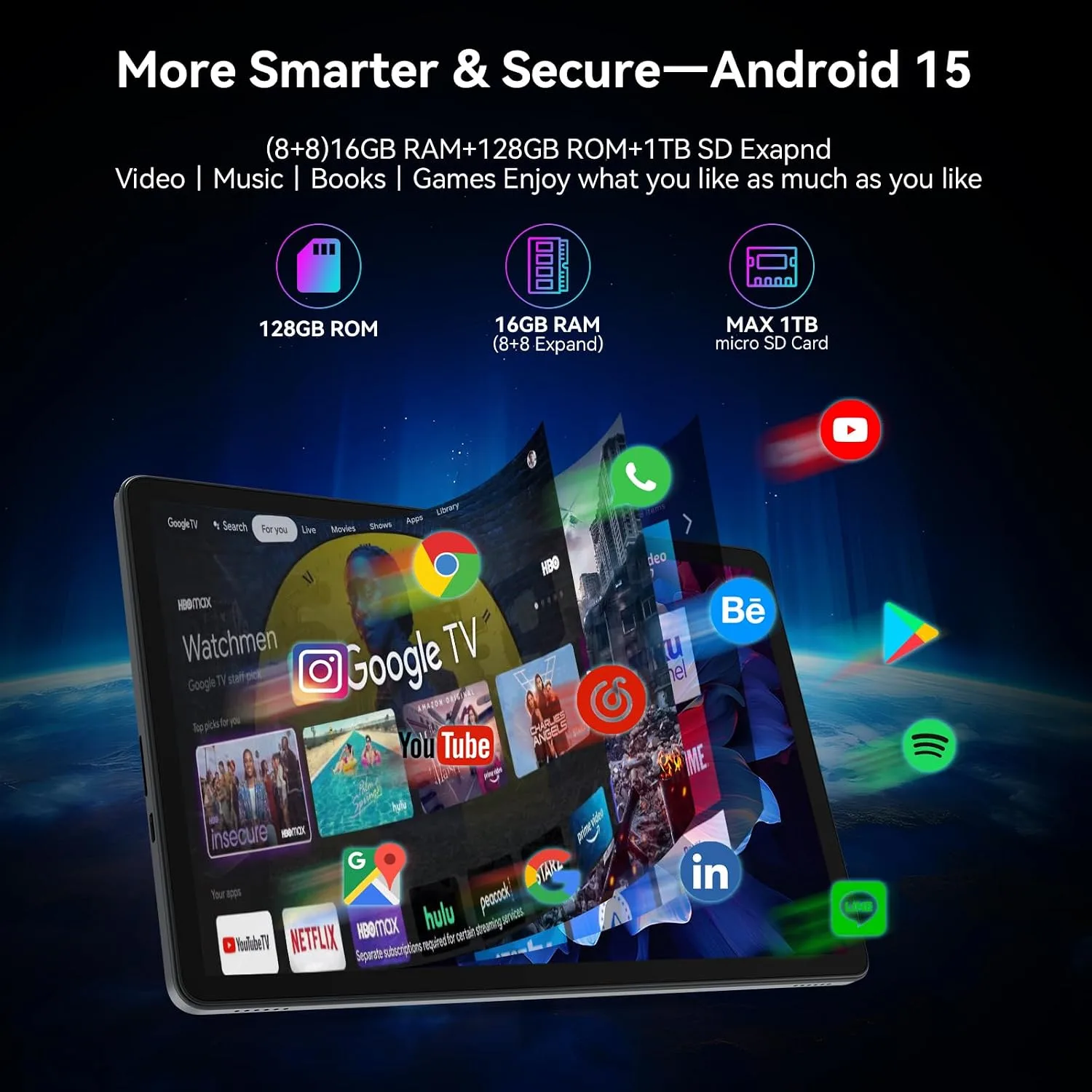 Tablet 11 inch Android 15 Tablet, 16GB RAM,128GB ROM 1TB Expand, 4G LTE & 5G WiFi Tablets, Octa-Core, 21MP Camera, 8000mAh, GPS, Tablets with Keyboard, Mouse, Case & Protective Film, 2026 Gemini AI