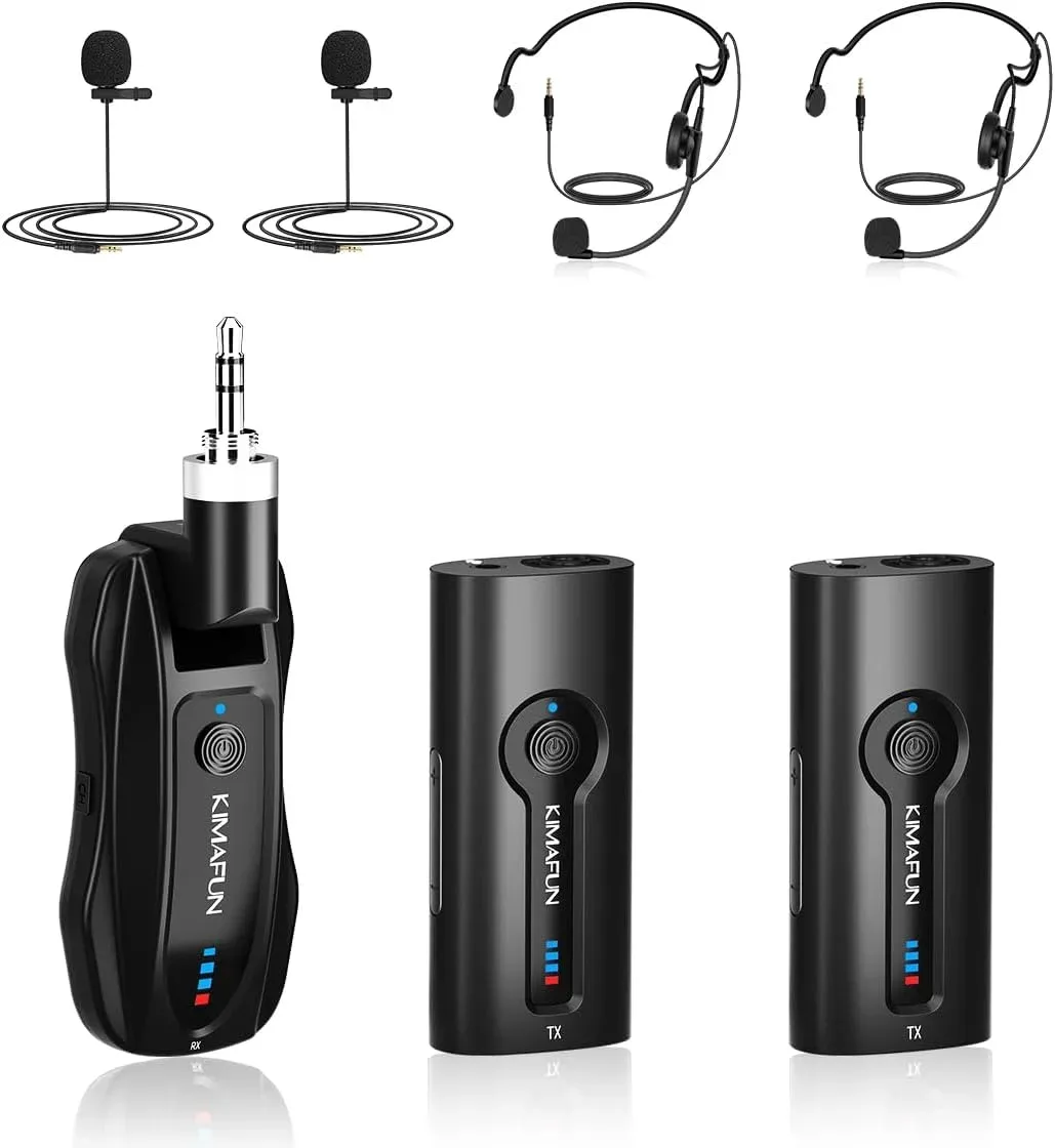 Micrófono inalámbrico KIMAFUN 2.4G lavalier y de diadema 2 en 1