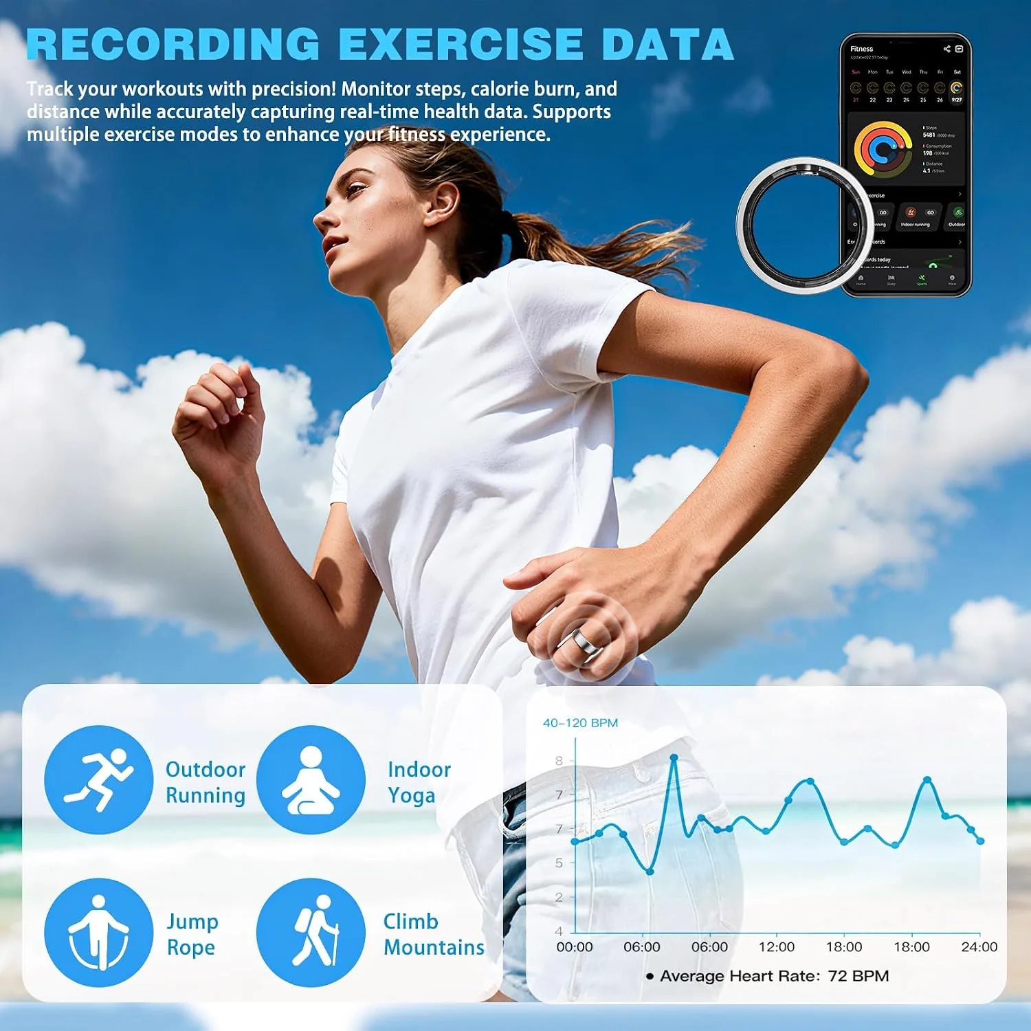 Smart Ring Women Men, Fitness Tracker, No Subscription, Sleep, Silver 10