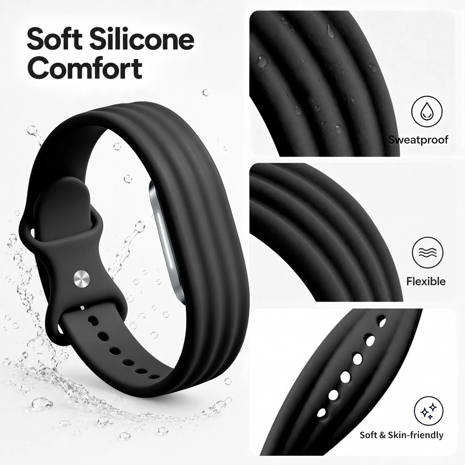3 Pack Silicone Sport Band Compatible with Hume Band 2.0 Fitness Tracker,Soft Silicone Replacement Adjustable Sweatproof Wristband for Hume 2.0 Band, Running, Workout & Daily Wear for Women Men