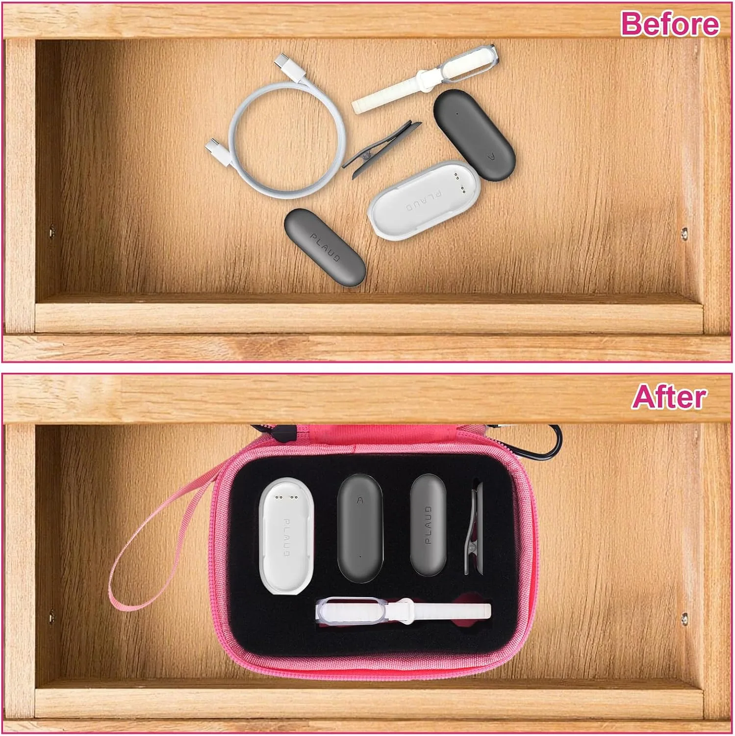 YouKnow Hard Case Compatible with PLAUD NotePin/NotePin S AI Voice Recorder - with Custom Foam Insert Holds Recorder, Magnetic Pin, Clip, Dock, Wristband & Cable (Case Only) (Pink)