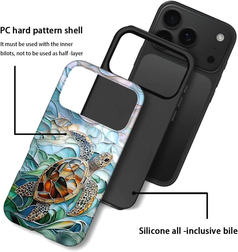 Case Compatible with iPhone 18 Pro/iPhone 17 Pro,Fall Prevention Hybrid 2-Layer Hard Shell Phone Cover for Girls Boys,Oceans Turtle Sea