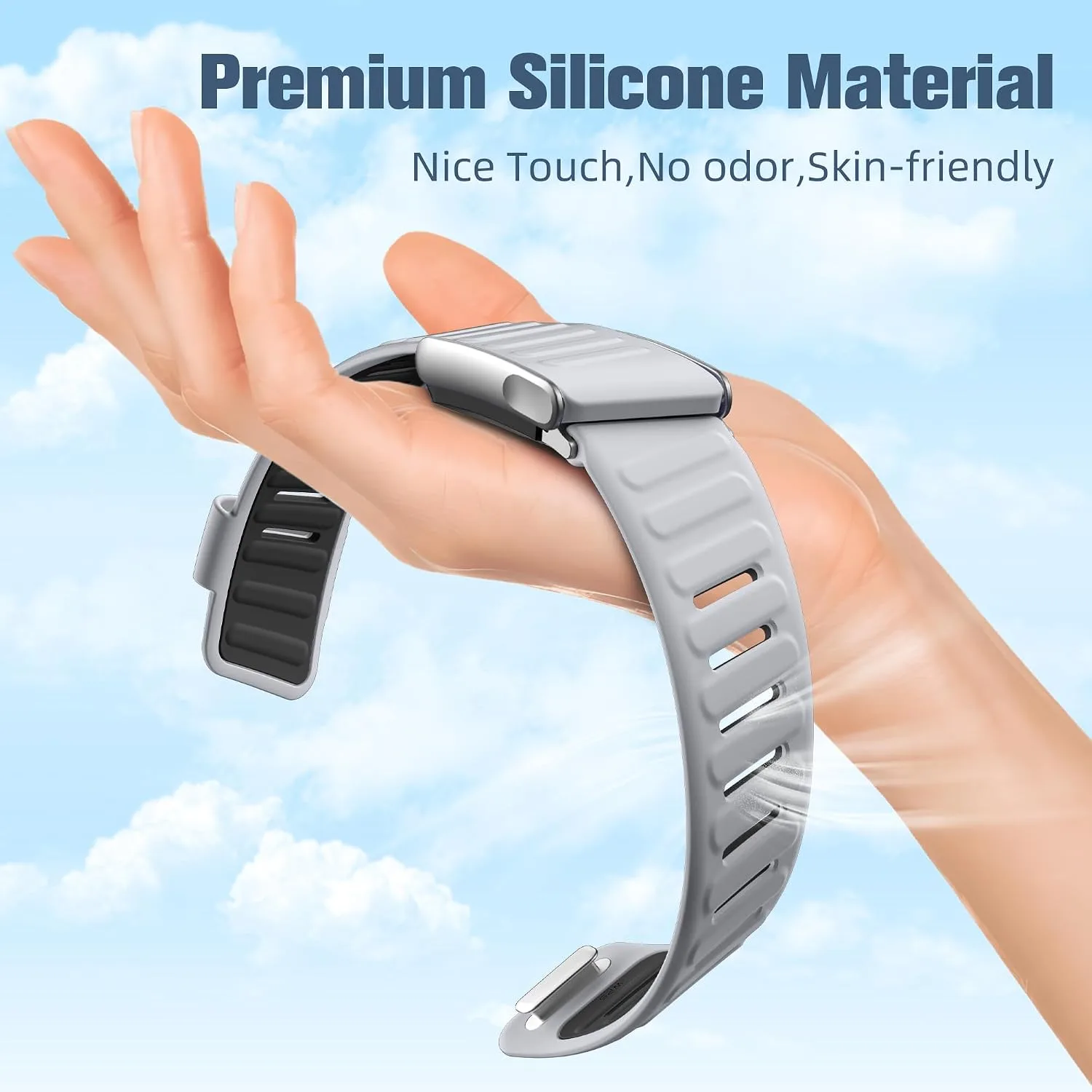 Getino Silicone Bands Compatible with Whoop 5.0 Band One, Peak, Life MG, Waterproof Adjustable Soft Replacement Sport Accessories Strap for Whoop Band 5.0 Fitness Activity Tracker, Grey/Black