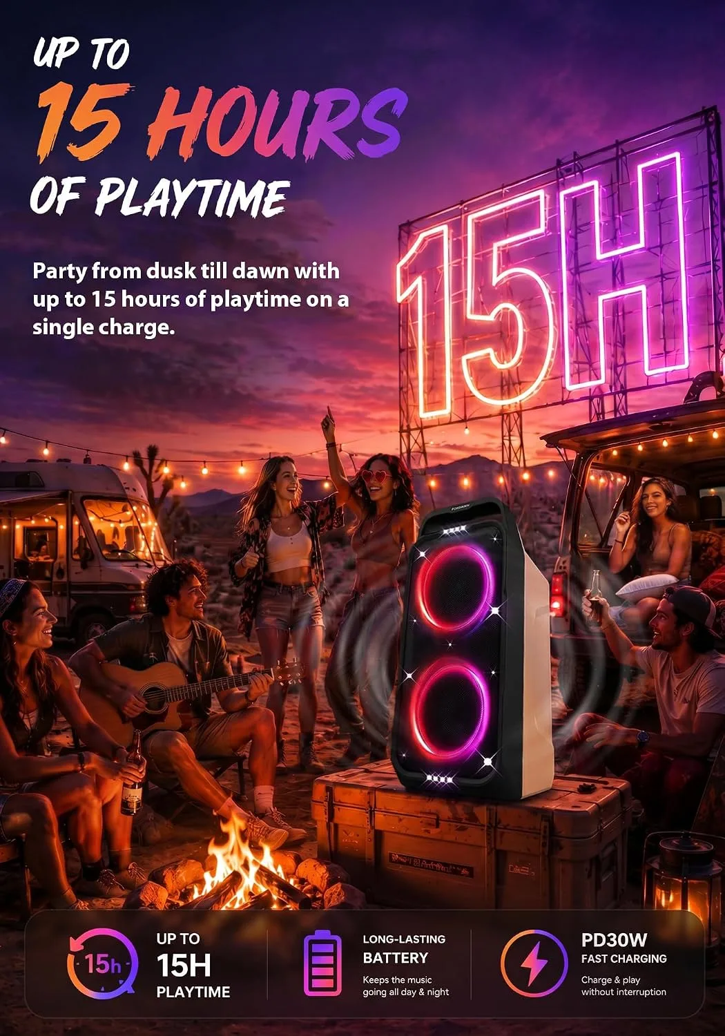 Foxdawn Party Bluetooth Speaker: 240W Peak Loud Sound with Deep Bass