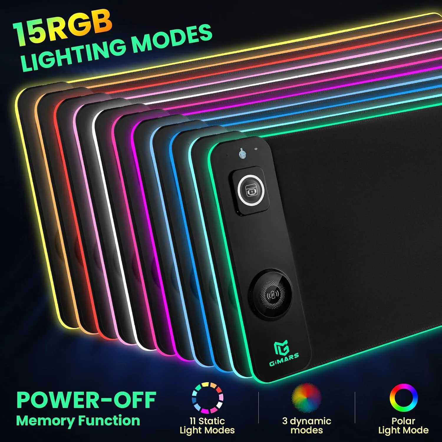 Gimars Upgrade 3 in 1 RGB Mouse Pad with 15W Magnetic Fast Wireless Charging, 31.5x11.8x0.16in Gaming Mousepad, 15 Color Modes, Waterproof Non-Slip XXL Desk Mat with Smooth Surface for Home Office PC