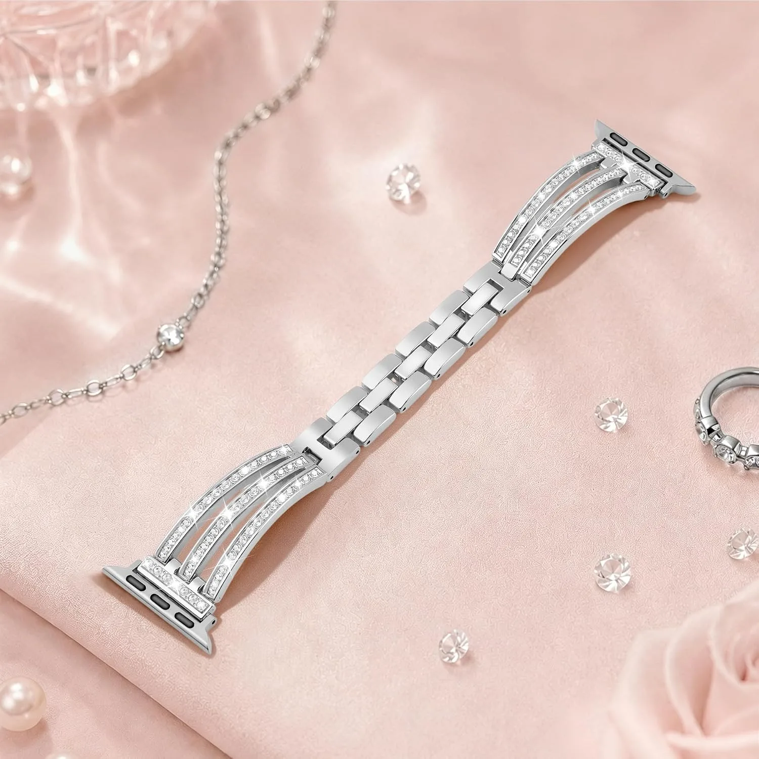 Newlibery Women Silver Bling Metal Bracelet Band for Apple Watch