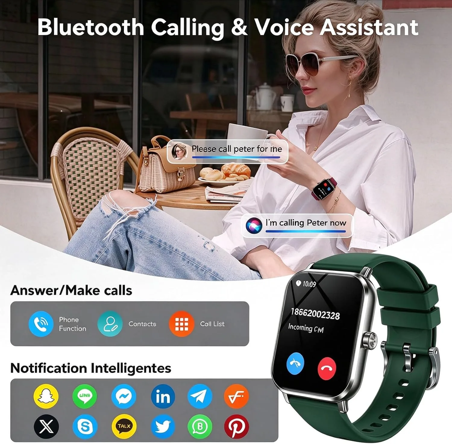 Smart Watch for Men Women, 1.83" HD Touch Screen with Bluetooth Call, IP68 Waterproof, 140+ Sport Modes, Fitness Tracker with Heart Rate & Sleep Monitor, Pedometer, Compatible with Android iPhone