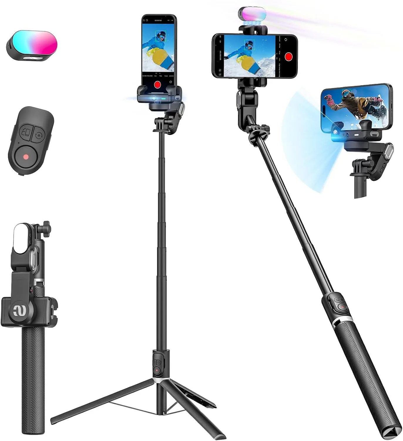 Gimbal Stabilizer for Smartphone,2-axis stabilizer Without APP face Tracking,4 in 1 Portable Phone Tripod,stabilizer for iPhone& Android,108CM Extension Rod,AOCHUAN M2PRO Black