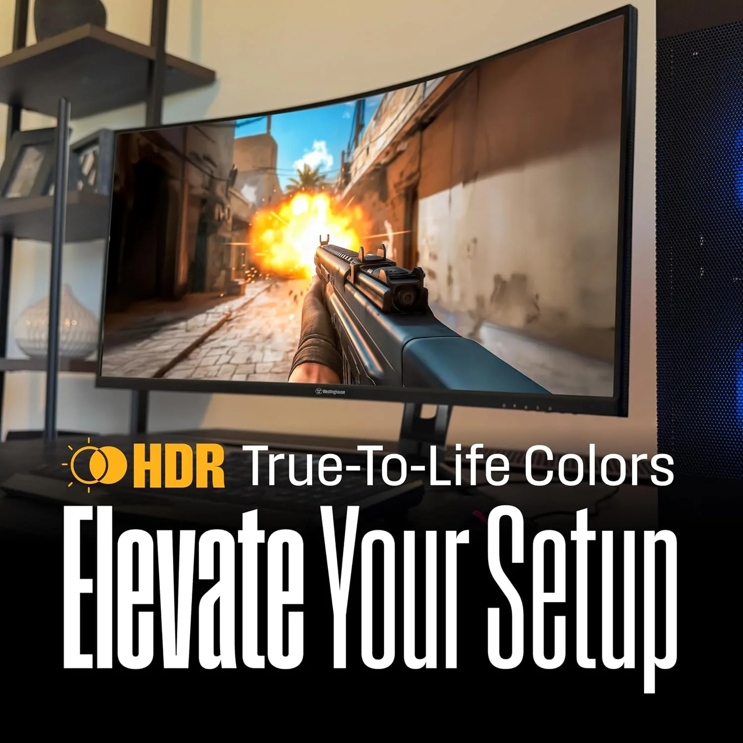 Westinghouse 34 Inch Curved Gaming Monitor, 2K Ultra-WQHD(3440x1440P), AMD FreeSync Premium, 3000:1 Contrast Ratio, 122% sRGB, 180Hz, 1ms, 1500R, Eyecare, Built-in Speakers, DisplayPortx2, HDMIx2