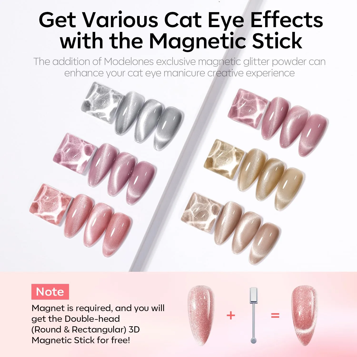 modelones Cat Eye Gel Nail Polish Set Glitter 6Colors Pink Nude Brown