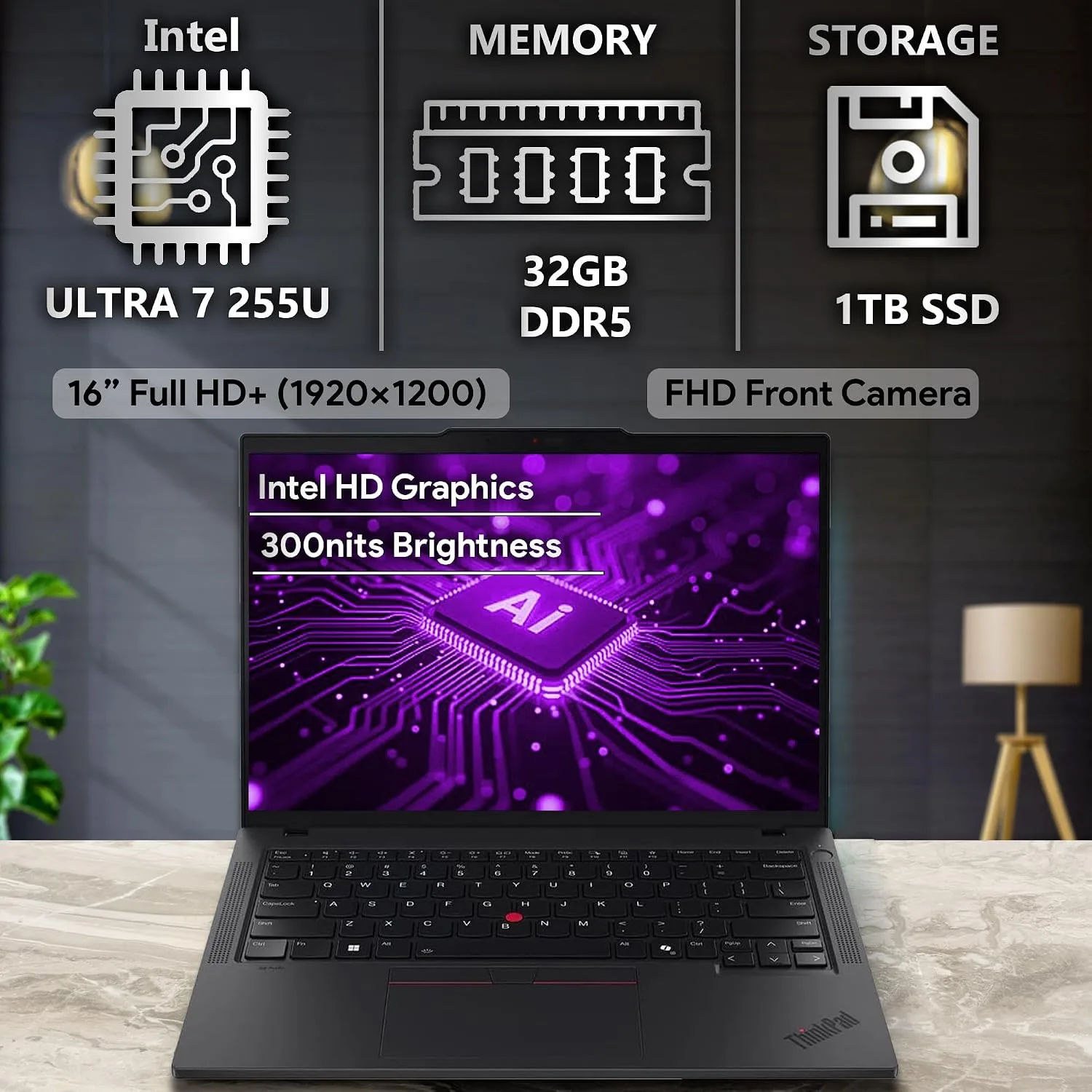 Lenovo ThinkPad T14 Gen 6, 14" FHD+ Display, Intel Ultra 7 225U, 32GB DDR5 RAM, 1TB SSD PCIe, Fingerprint, Backlit Keyboard, WiFi 6E + BT, RJ-45, FHD Webcam, Win 11 Pro, AI Business Laptop - Black