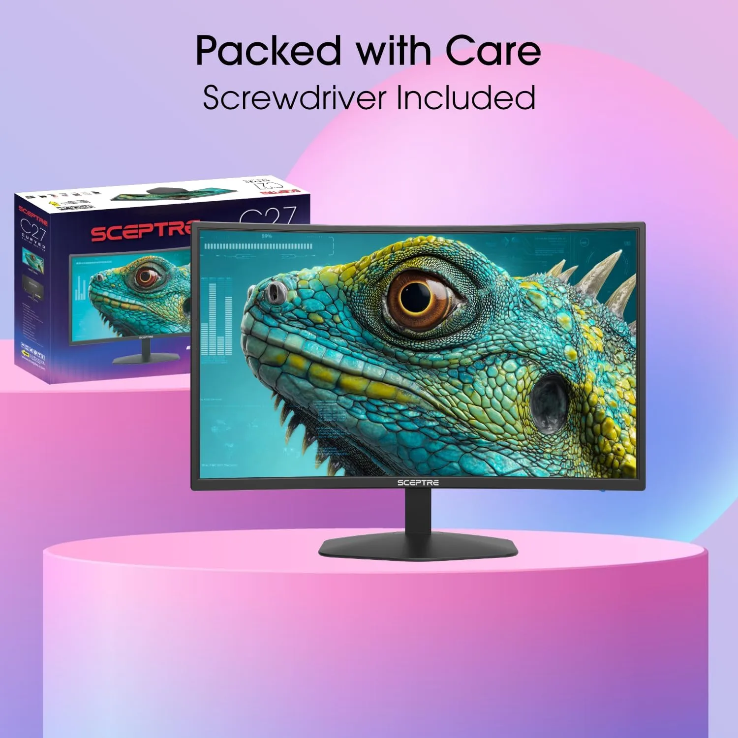 New! Sceptre Curved 27-inch Prime Gaming Monitor DisplayPort x2 180Hz HDMI x2 180Hz 1500R 1ms Build-in Speakers, Machine Black 2027 (C275B-FW180T Series)
