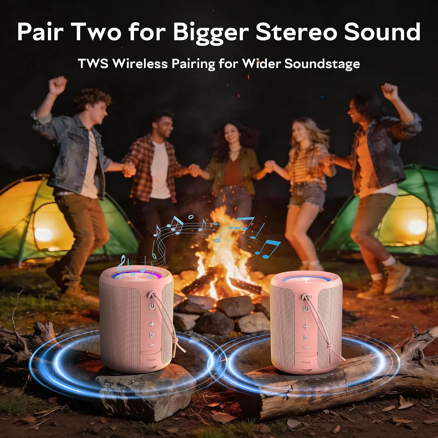 Portable Bluetooth Speaker, IPX7 Waterproof Wireless Speaker with 20W Loud Stereo Sound, 15H Playtime & Beat-Synced RGB Light, Small Outdoor Speaker for Shower, Pool, Beach,Hiking,Gifts(Pink)