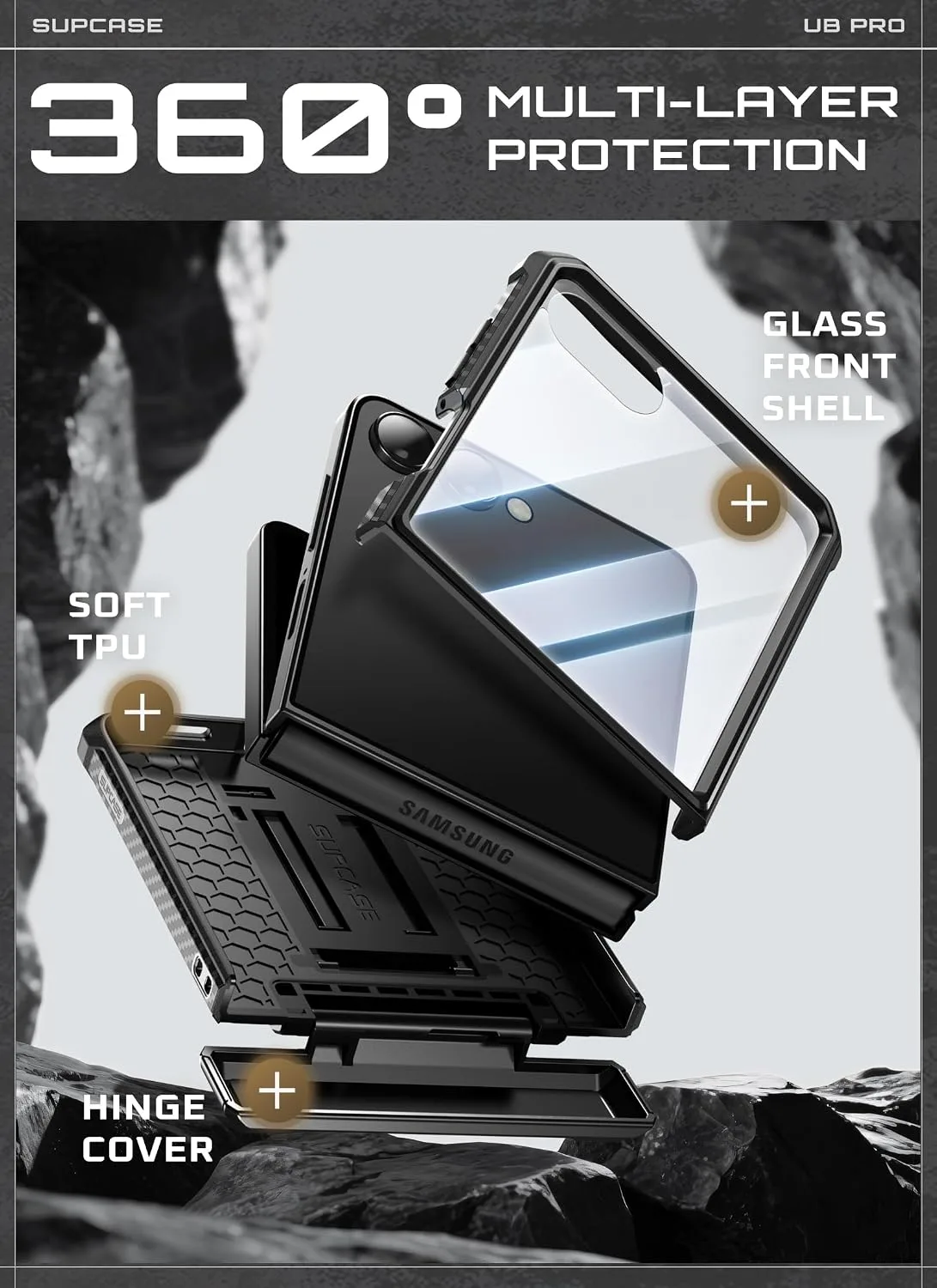 SUPCASE for Samsung Galaxy Z Flip 7 Case with Built-in Kickstand, Black