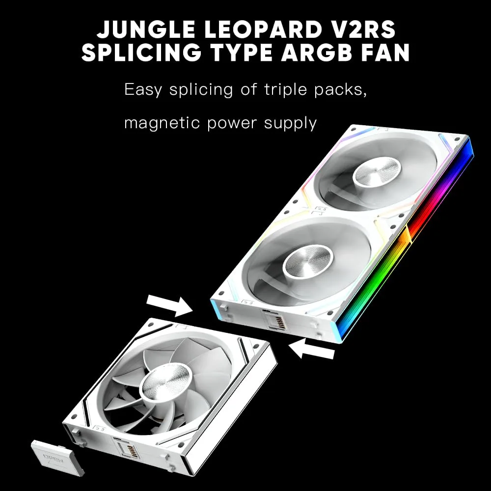 PC Fan JM-V2 RS 120 Infinity Mirror Module Daisy-Chain ARGB Fan 120mm Triple Pack Suitable for Computer Case & 360mm AIO Cooler (White Reverse)
