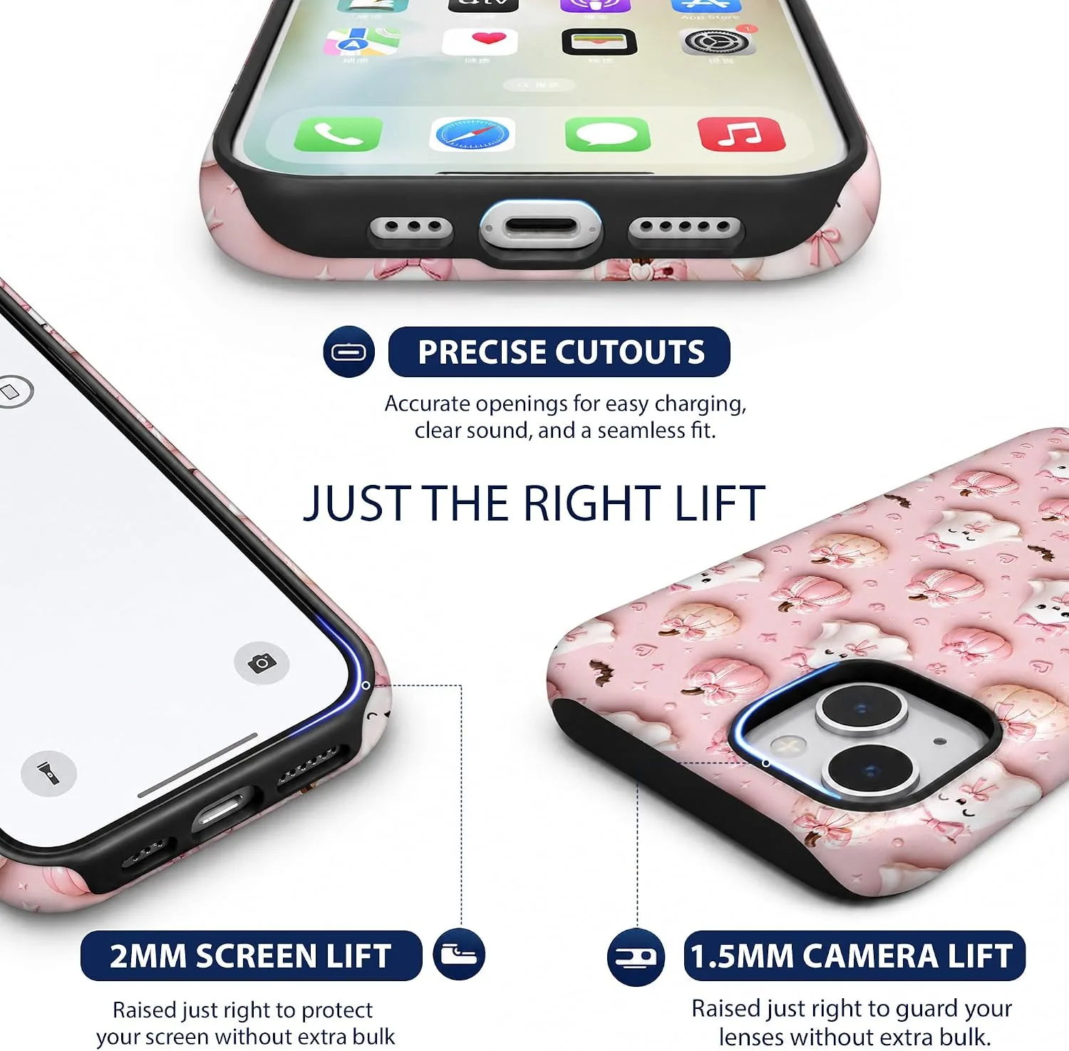 Magnetic for iPhone 13/14 Phone Case, Pastel Pink Ghost Halloween