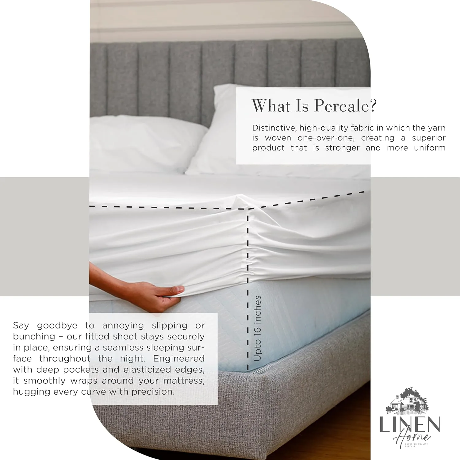 Linen Home 100% Cotton Percale Sheets King, 4 Pc Cooling Set - White