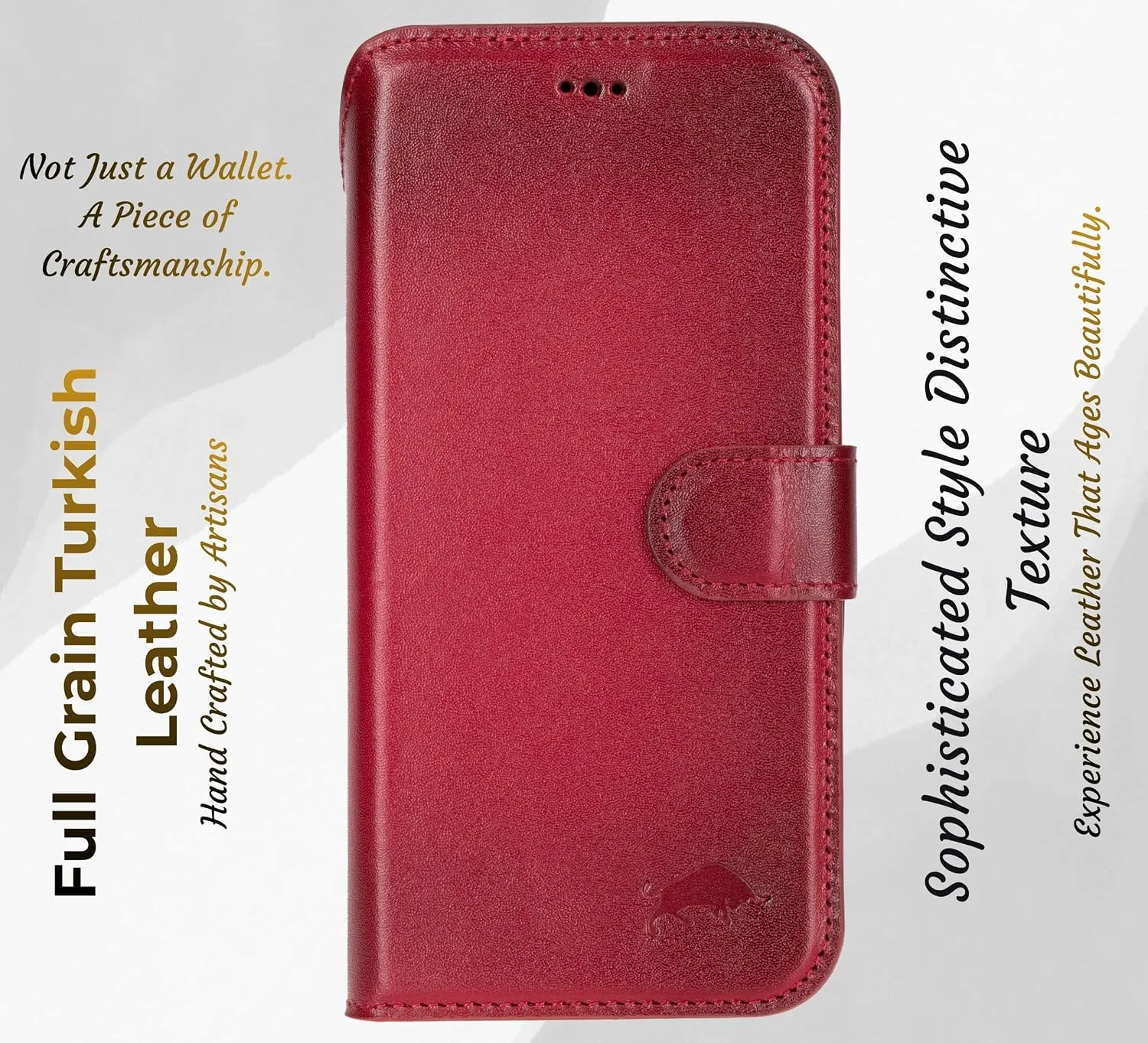 VENOULT Wallet Case for iPhone, Full Grain Genuine Turkish Leather, Magnetic Detachable, RFID 4 Card Slots, Business Style, Compatible with MagSafe (Cranberry, iPhone 17 Pro)
