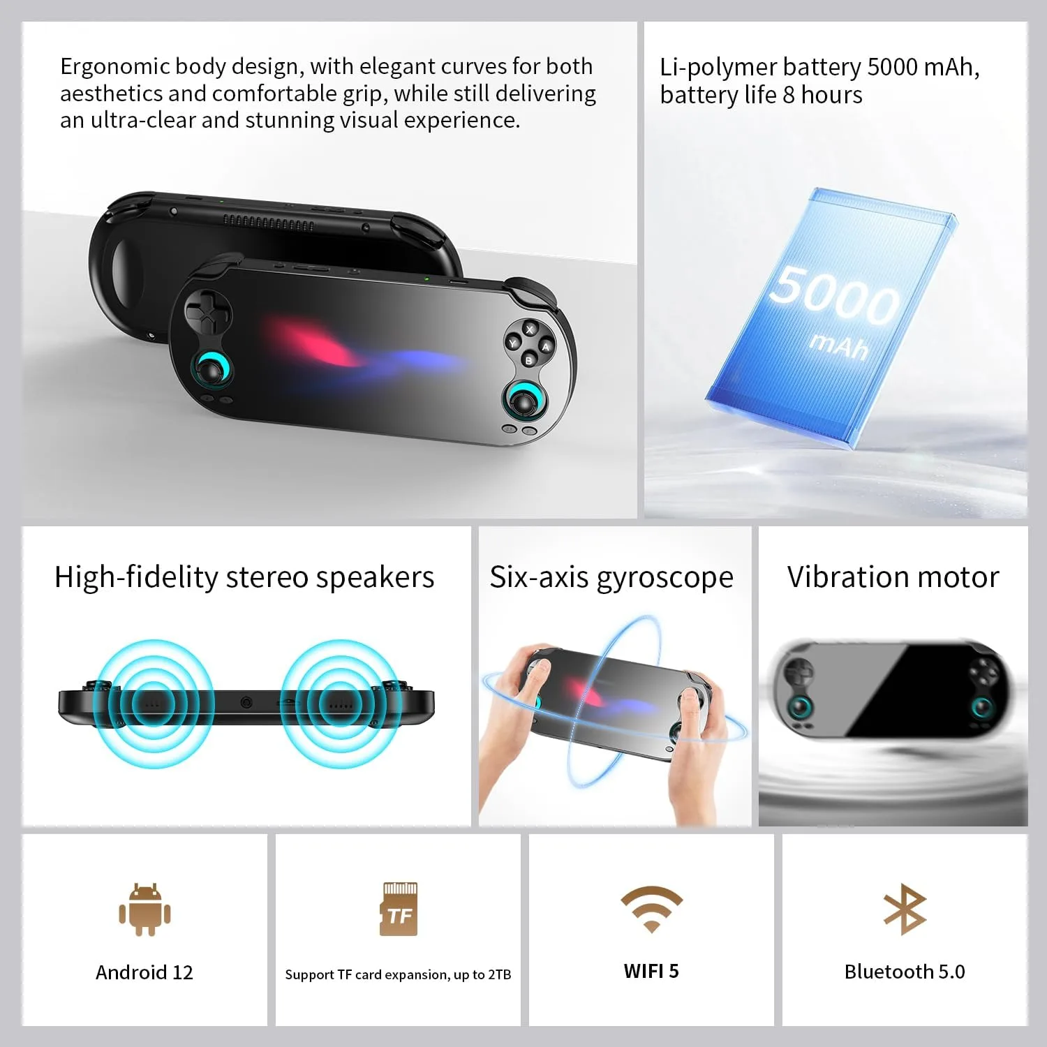RG VITA Handheld Game Console, Android 12 Retro Gaming Console with 5.46 Inches IPS Touch Screen, 3GB+64GB, Portable Game Console Support Multi-Emulator and WiFi 5 Bluetooth 5.0 (Black)