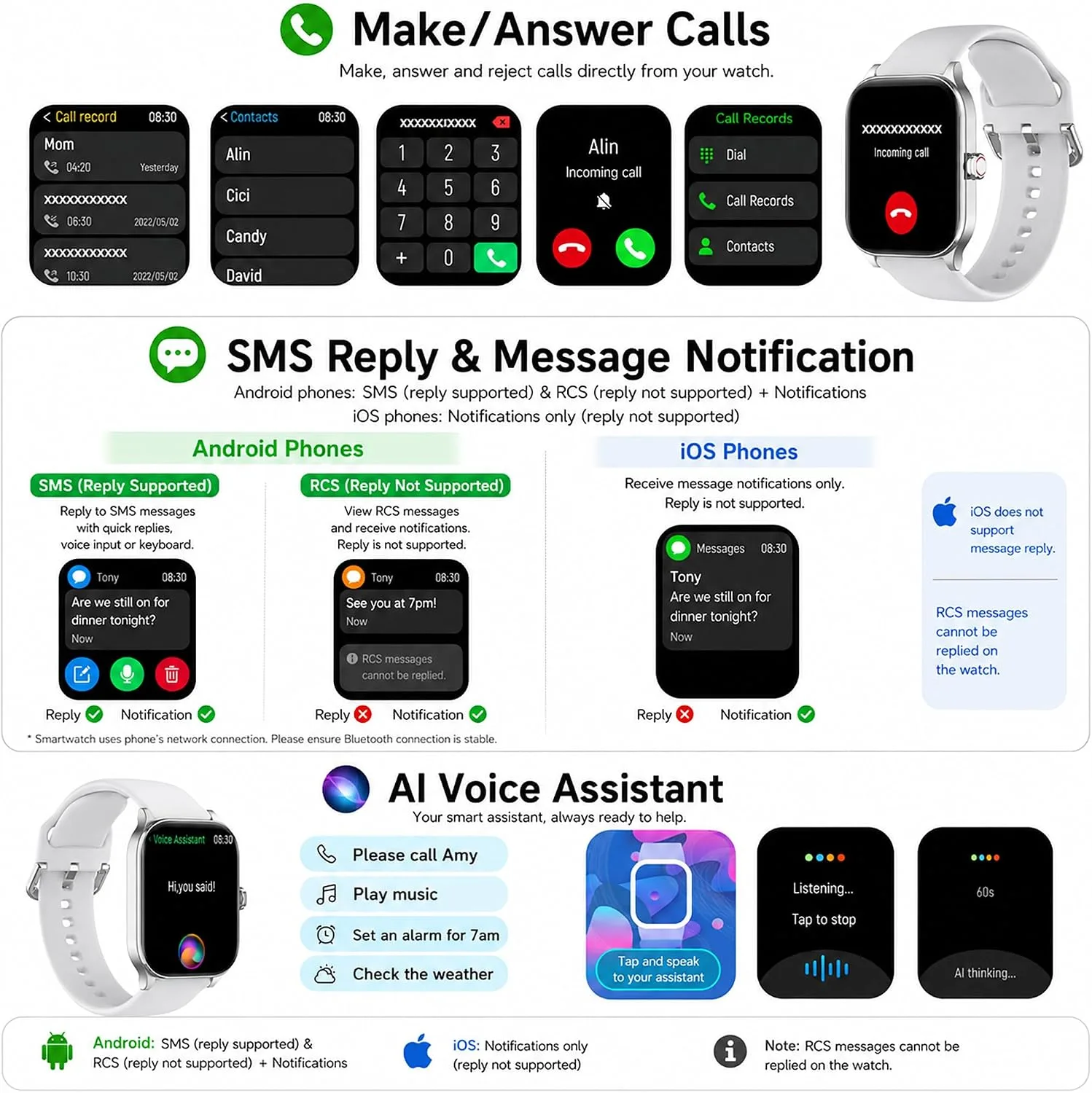 Smart Watch, GPS & Free Maps, 1.96" HD Screen, AI, Bluetooth Call & Text