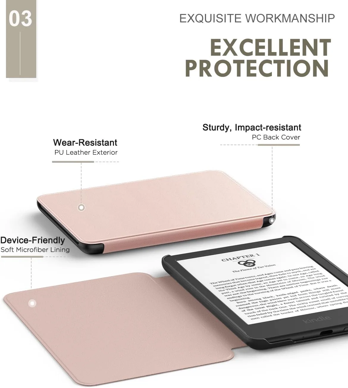 MoKo Case for 6" Amazon Kindle Basic 11th Gen 2024/2022, Rose Gold