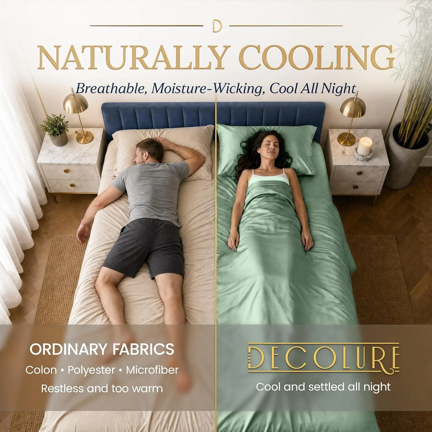 DECOLURE 100% Viscose from Bamboo Sheets Twin Size | 3 Pc Cooling Bed Set