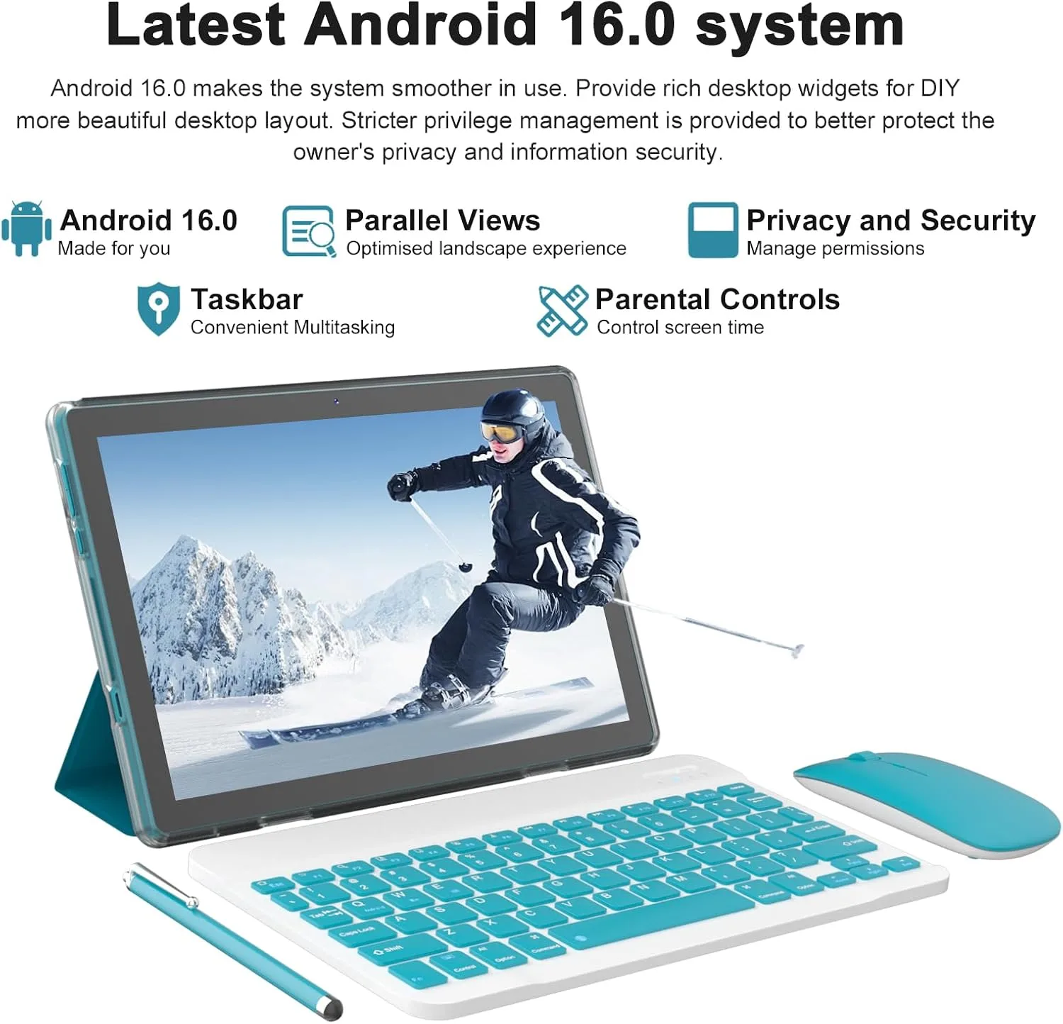 Android 16 Tablet 10 Inch, 12(3+9) GB RAM+64GB ROM, 2 in 1 Tablets with Keyboard Case Mouse Stylus, 2.0GHz Five-core Processor, 1280 * 800 IPS HD Screen, 5G WiFi6 BT 5.3 Tableta PC